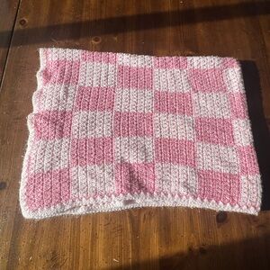 3ftx4ft handmade crocheted afghan baby blanket throw Pink Checkered Knit soft